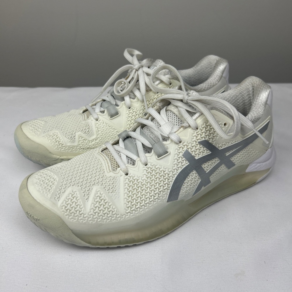 Asics Shoes Mens Sz 8.5 Gel Resolution 8 Ivory Chrome Tennis Pickleball 1042A072
